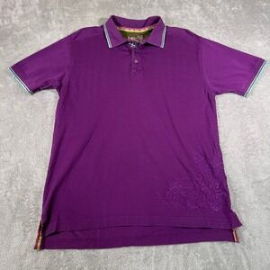 Robert Graham Polo Shirt Men Large Purple Pique Knit Paisley‎ Collar Trim Casual